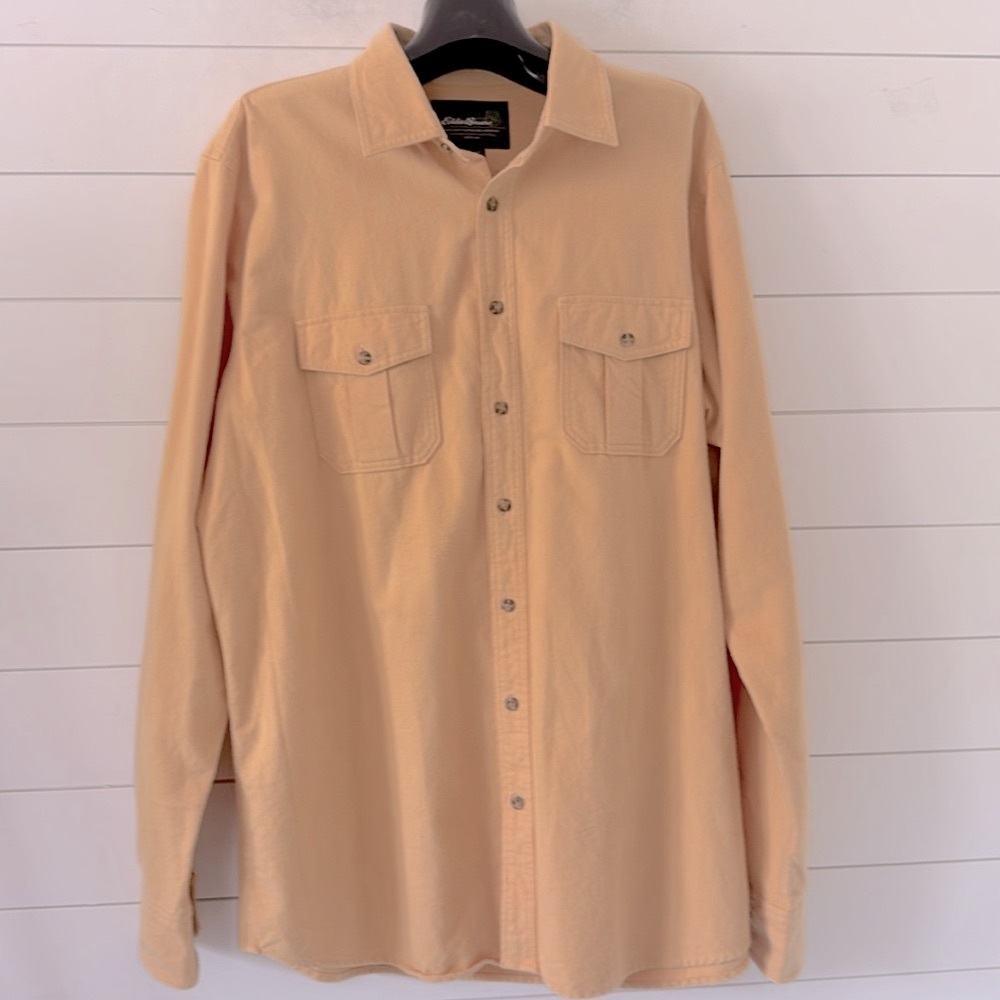 Eddie Bauer Size Tall XL Chamois Flannel  Button Down Shirt Yellow